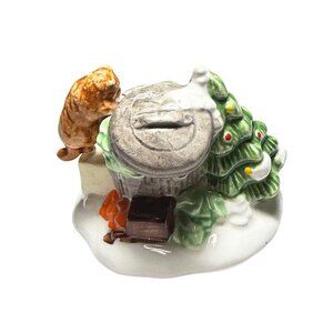 Vintage Christmas Cat Figurine Climbing Trash Can By Dep 56